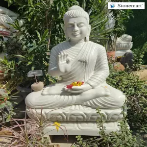 Sold 3 Feet Marble Buddha Statue On Lotus Base