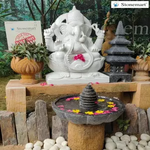 Sold To Gurugram, Haryana 3 Feet Marble Ganesha Idol With Granite Fountain, Japanese Pagoda, Stone Planters