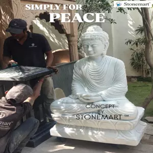 Available - 4 Feet White Marble Meditating Buddha Statue For Farmhouses, Resorts, Hotels, Offices