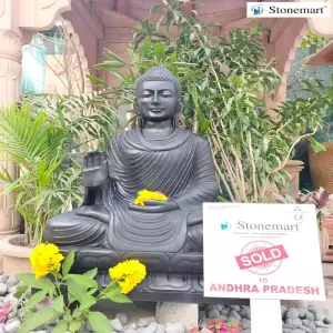 Sold To Visakhapatnam, Andhra Pradesh 3 Feet Serene Black Marble Outdoor Buddha Sculpture