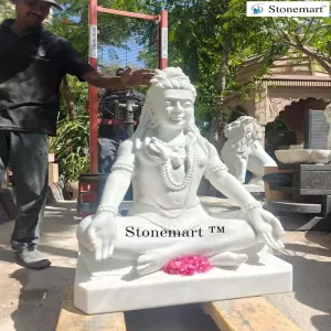 Big Size White Marble Stone Lord Shiva Statue Hand Carved By Expert Murtikars For Home Temple
