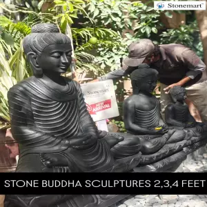 Available - 2, 3, 4 Feet Handcrafted Black Marble Stone Meditating Buddha Sculptures