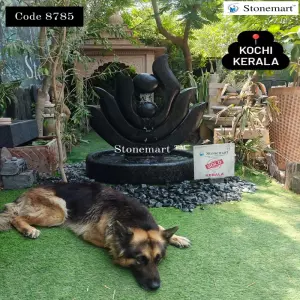 Sold To Kochi, Kerala - Hand Carved Modern Lotus Figurine Black Granite Outdoor Water Fountain