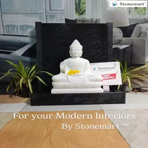 Available - 39 Inch Granite Water Fountain And 2 Feet White Marble Buddha Statue For Indoor And Outdoor