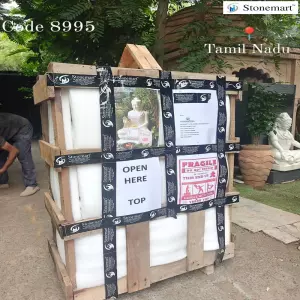 36 Inch White Marble Buddha Statue Packed For Shipment To Sattur, Tamil Nadu