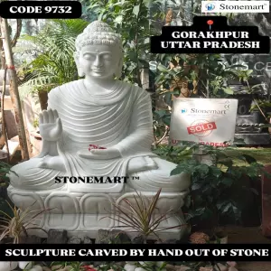 Sold To Gorakhpur, Uttar Pradesh - 4 Feet Handcrafted Marble Buddha Sculpture In Abhaya Mudra Posture