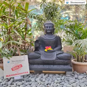 Sold To Pune, Maharashtra 3 Feet, 180 Kg Black Marble Stone Garden Buddha Sculpture