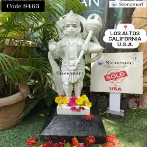 Sold & Exported To Los Altos, California, Usa - 2Ft Hand Carved White Marble Stone Lord Hanuman Idol For Home Temple