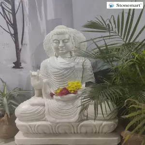 Sold 3 Feet Marble Stone Buddha Statue With Halo