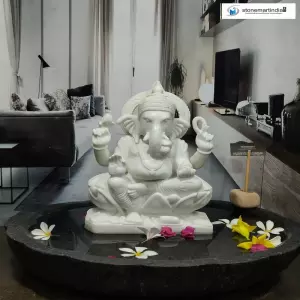 Marble Ganesha Statue With Granite Urli