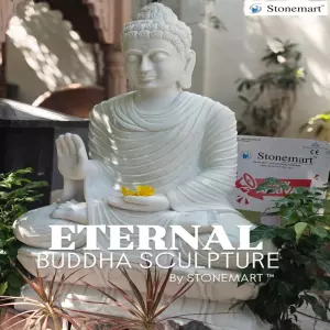 Available - 4 Feet Hand Carved Abhaya Mudra Gautam Buddha Sculpture In White Marble Stone