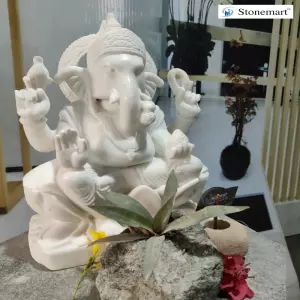 18 Inch Hand Carved Marble Ganesha Sculpture