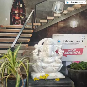 Hand Carved 15 Inch White Marble Ganesha Idol For Home And Office Temple