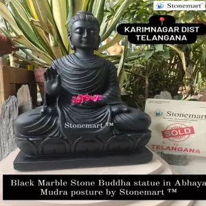 Sold To Karimnagar Dist, Telangana - 61 Cm Black Marble Stone Serene Buddha Idol For Home Interior Decor