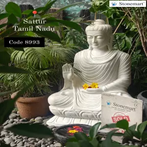 Sold To Sattur, Tamil Nadu - 36 Inch Or 3Ft Stunning Garden Buddha Sculpture Out Of White Marble Stone