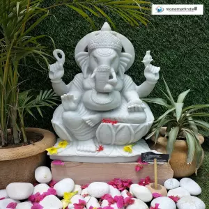 2 Feet White Marble Lord Ganesha Statue