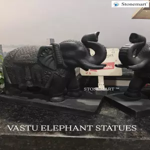 2 Feet Black Marble Elephant Sculptures For Vastu