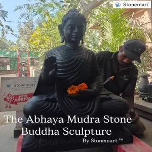 Available - Handcrafted 3 Feet Abhaya Mudra Marble Stone Garden Buddha Statue