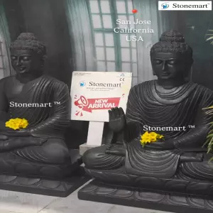 Only One Available - 3 Feet Black Marble Buddha Statues In Abhaya Mudra (Sold To Usa) And Meditation Mudra