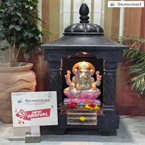 Hand Crafted 50 Inch Granite Temple With 18 Inch Marble Ganesha Idol