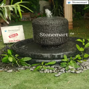 Sold To Kolkata, West Bengal - Ribbed Granite Sphere Water Fountain For Villas, Resorts, And Farmhouses