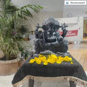 18 Inch, 20 Kg Black Marble Ganpati Statue For Home Temple