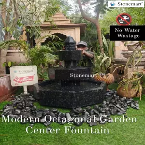 Modern Centerpiece Black Granite Octagonal Cascading Water Fountain For Home Decor And Garden Decor