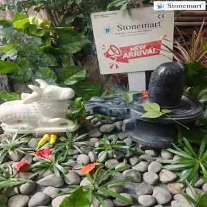 Sold To Los Altos, California, Usa - 10 Inch Stone Nandi Sculpture With 12 Inch Stone Shiva Lingam