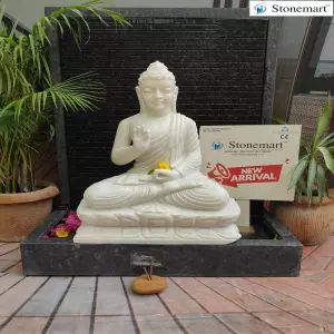 Sold To Kolkata, West Bengal Stone Buddha Fountain With 2 Feet Marble Buddha Idol And 39 Inch Granite Fountain