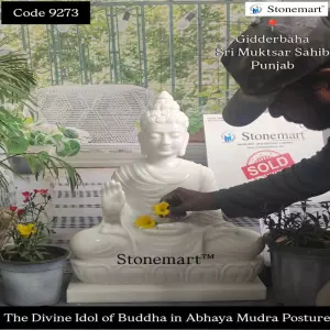 Sold To Sri Muktsar Sahib, Punjab - 2 Feet Divine White Marble Buddha Statue In Abhaya Mudra