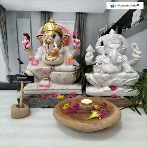 15 And 18 Inches White Marble Ganesha Statues