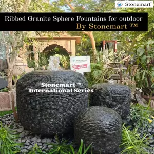 Set Of 3 Ribbed Luxury Granite Sphere Water Fountains For Outdoor