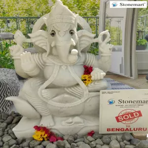 Sold To Bengaluru, Karnataka Hand Carved 40 Inch Big White Marble Lord Ganesha Sculpture