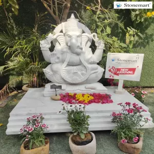 3 Feet Marble Ganesha Statue With Pedestal