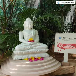Sold To Tiruppur, Tamil Nadu 2 Feet Dhyana Mudra Marble Buddha Statue With Stone Pedestal