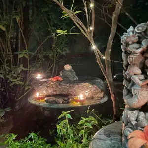 Client Testimonial Of Green Rock Urli Fountain Cum Birdbath From New Delhi