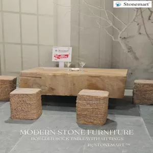 Handcrafted 6 Seater Boulder Stone Furniture Set For Indoor And Outdoor