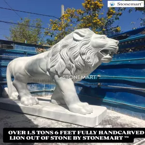Sold To Chikmagalur, Karnataka - 6 Feet Hand Carved Majestic White Marble Stone Lion Statue For Outdoor