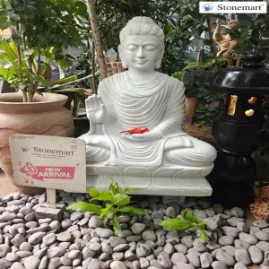 Sold To Telangana - 3 Feet Handcrafted Abhaya Mudra Buddha Sculpture In White Marble