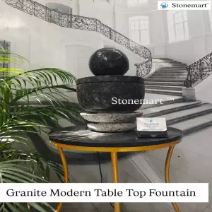 Handcrafted 14 Inch, 20 Kg Black Granite Water Feature For Table Top, Console Table And Center Table