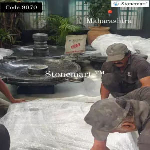 Packing Large Granite Urli Water Features For Shipping To A Wellness Resort In Shillim, Pune, Maharashtra