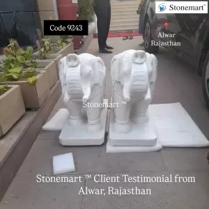 Client Testimonial Of 2 Feet Marble Elephants From Alwar, Rajasthan