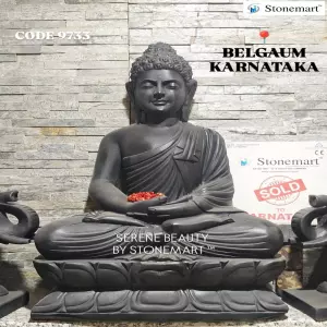 Sold To Belgaum, Karnataka - 3 Feet Black Stone Gautam Buddha Sculpture In Meditating Posture