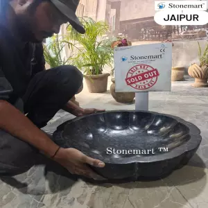 Sold To Jaipur, Rajasthan - Hand Carved Floral Granite Stone Urli Bowl For Modern Home Decor