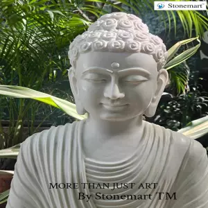 Sold To Thirupattur, Tamil Nadu - 3 Feet White Marble Meditating Buddha Statue With Stone Base And Granite Urli