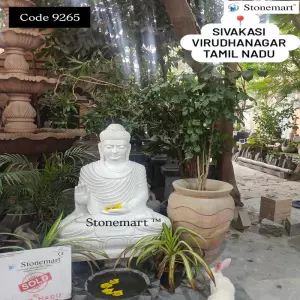 Sold To Sivakasi, Virudhunagar, Tamil Nadu - 3 Feet Abhaya Mudra White Marble Buddha Sculpture For Indoor And Outdoor Vastu