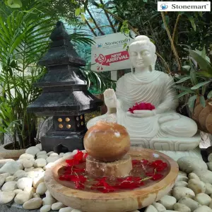 Sold To Sangli, Maharashtra 2 Feet Abhaya Mudra Buddha Statue With 26 Inch Japanese Pagoda And Fountain For Zen Garden