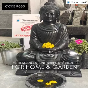 Sold To Dehradun, Uttarakhand - 2 Feet Black Marble Buddha Statue For Home And Garden