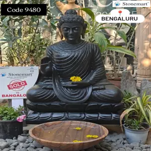 Sold To Bengaluru, Karnataka - Hand Carved Black Marble Stone Buddha Statue For Indoor And Outdoor Decor
