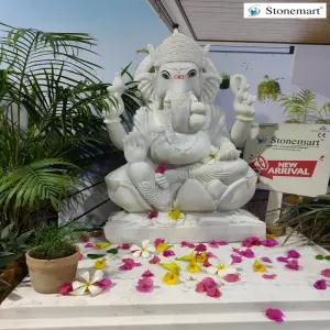36 Inch White Marble Ganesha Sculpture